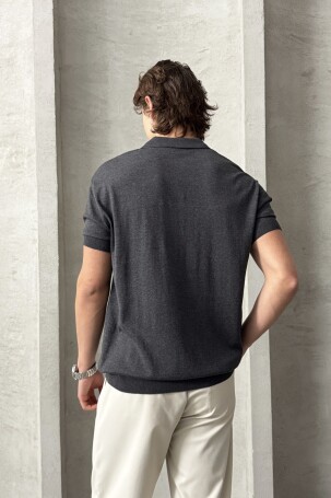 Erkek Oversize Pamuklu Polo Yaka Triko T-Shirt Antrasit - 5