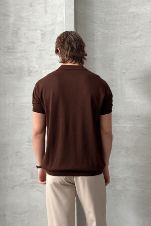 Erkek Oversize Pamuklu Polo Yaka Triko T-Shirt Kahverengi - 5