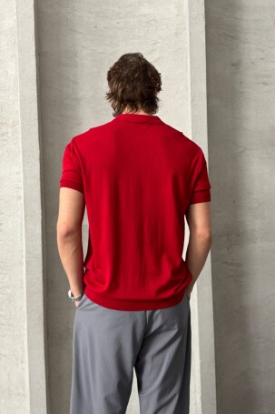 Erkek Oversize Pamuklu Polo Yaka Triko T-Shirt Kırmızı - 6