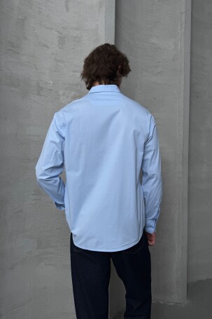 Erkek Oversize Pamuklu Poplin Gömlek Açık Mavi - 5