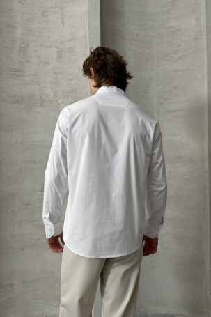 Erkek Oversize Pamuklu Poplin Gömlek Beyaz - 7