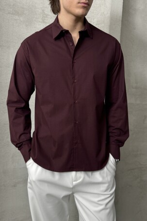 Erkek Oversize Pamuklu Poplin Gömlek Bordo 