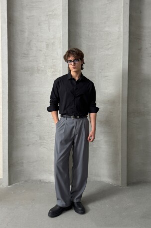 Erkek Oversize Pamuklu Poplin Gömlek Siyah - 5