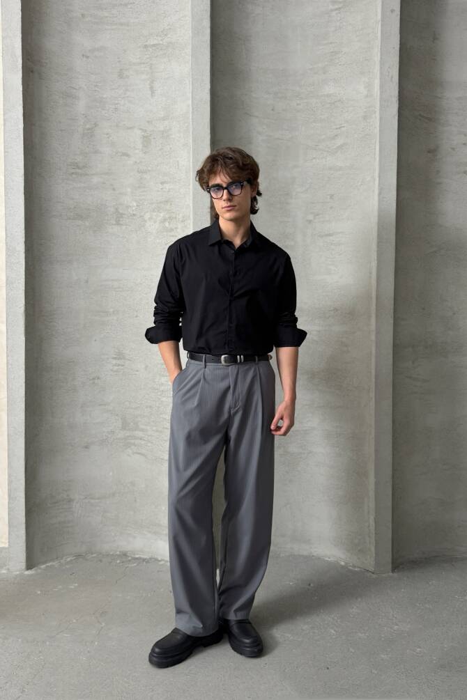 Erkek Oversize Pamuklu Poplin Gömlek Siyah - 5