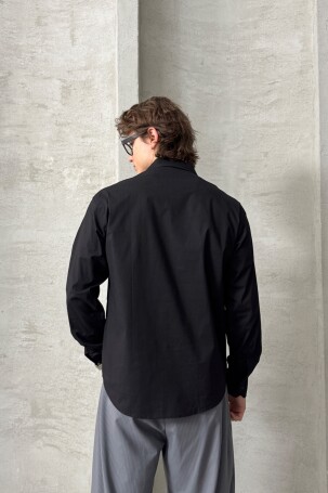 Erkek Oversize Pamuklu Poplin Gömlek Siyah - 6