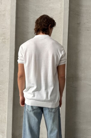 Erkek Oversize Pamuklu Polo Yaka Triko T-Shirt Beyaz - 7