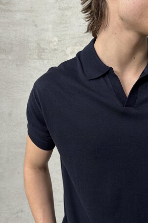 Erkek Oversize Pamuklu Polo Yaka Triko T-Shirt Lacivert - 4