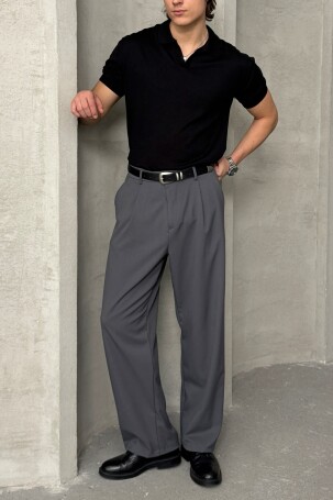 Erkek Oversize Pamuklu Polo Yaka Triko T-Shirt Siyah - 6
