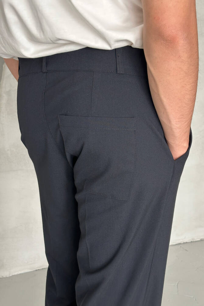 Erkek Oversize Rahat Kalıp Kruvaze Takım Elbise Lacivert - 5