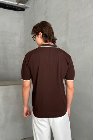 Erkek Oversize Selanik Polo Yaka Triko T-Shirt Kahverengi - 5