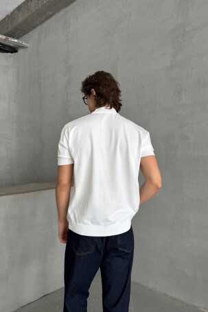 Erkek Oversize Yarım Balıkçı Triko T-shirt Beyaz - 5