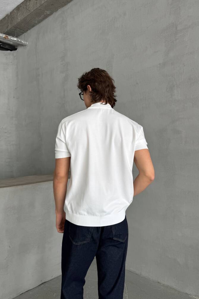 Erkek Oversize Yarım Balıkçı Triko T-shirt Beyaz - 5