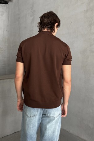 Erkek Oversize Yarım Balıkçı Triko T-shirt Kahverengi - 4