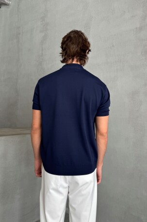 Erkek Oversize Yarım Balıkçı Triko T-shirt Lacivert - 6