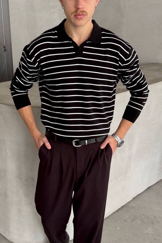 Erkek Pamuklu Polo Yaka Oversize Triko Kazak Beyaz - 2
