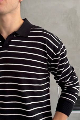 Erkek Pamuklu Polo Yaka Oversize Triko Kazak Beyaz - 3