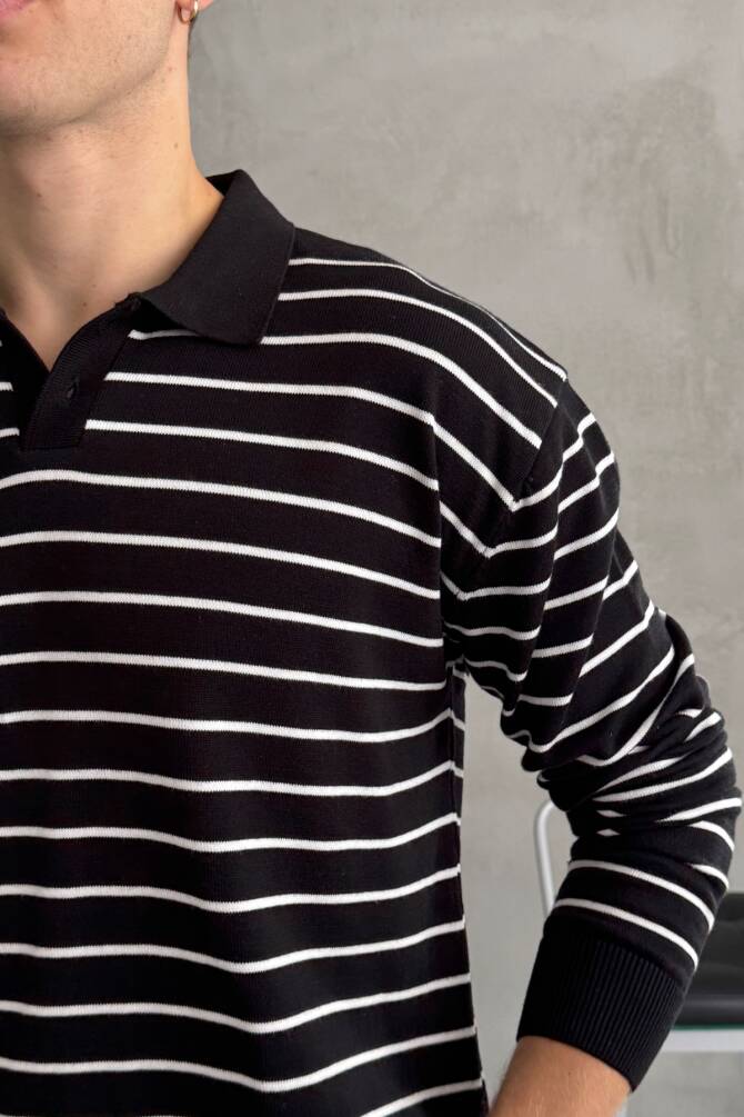 Erkek Pamuklu Polo Yaka Oversize Triko Kazak Beyaz - 3