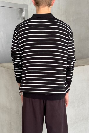 Erkek Pamuklu Polo Yaka Oversize Triko Kazak Beyaz - 4