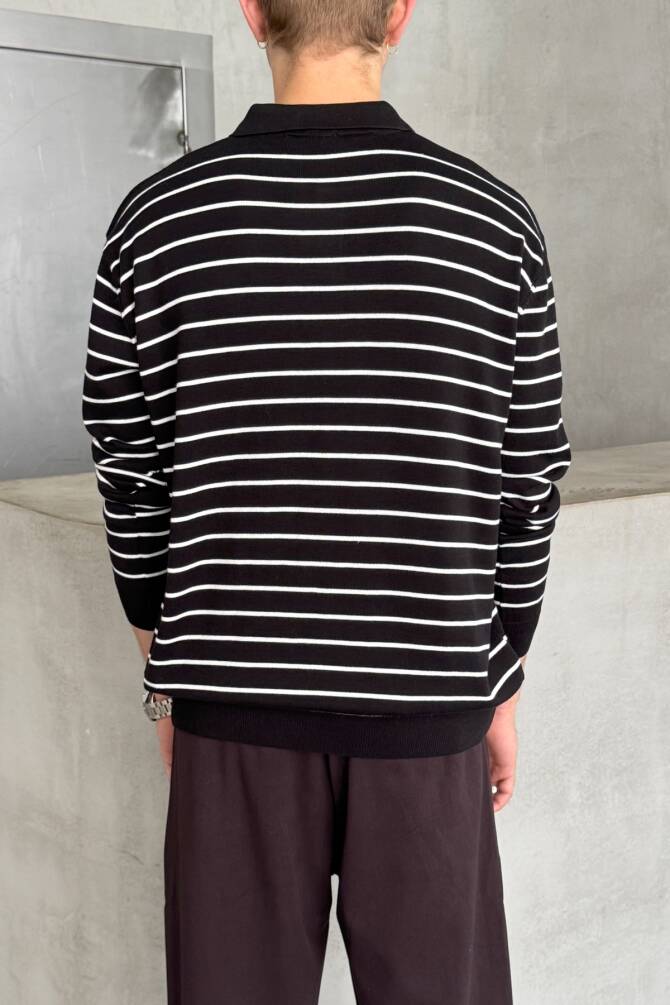 Erkek Pamuklu Polo Yaka Oversize Triko Kazak Beyaz - 4