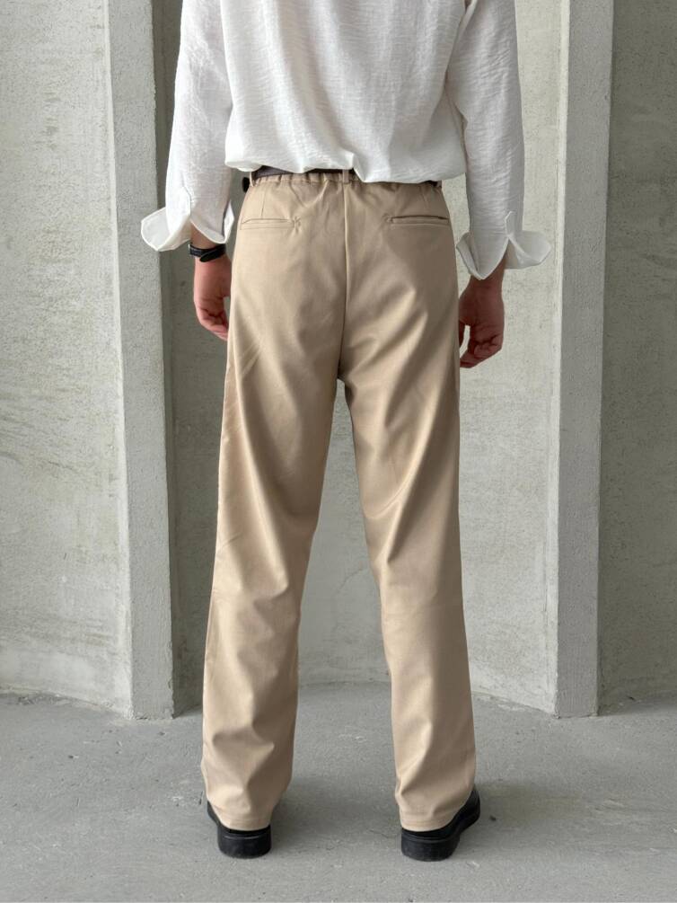 Erkek Pileli Baggy Kalıp Kumaş Pantolon Açık Kahve - 4