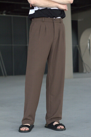 Erkek Pileli Baggy Kalıp Kumaş Pantolon ACIKAHVE - 4