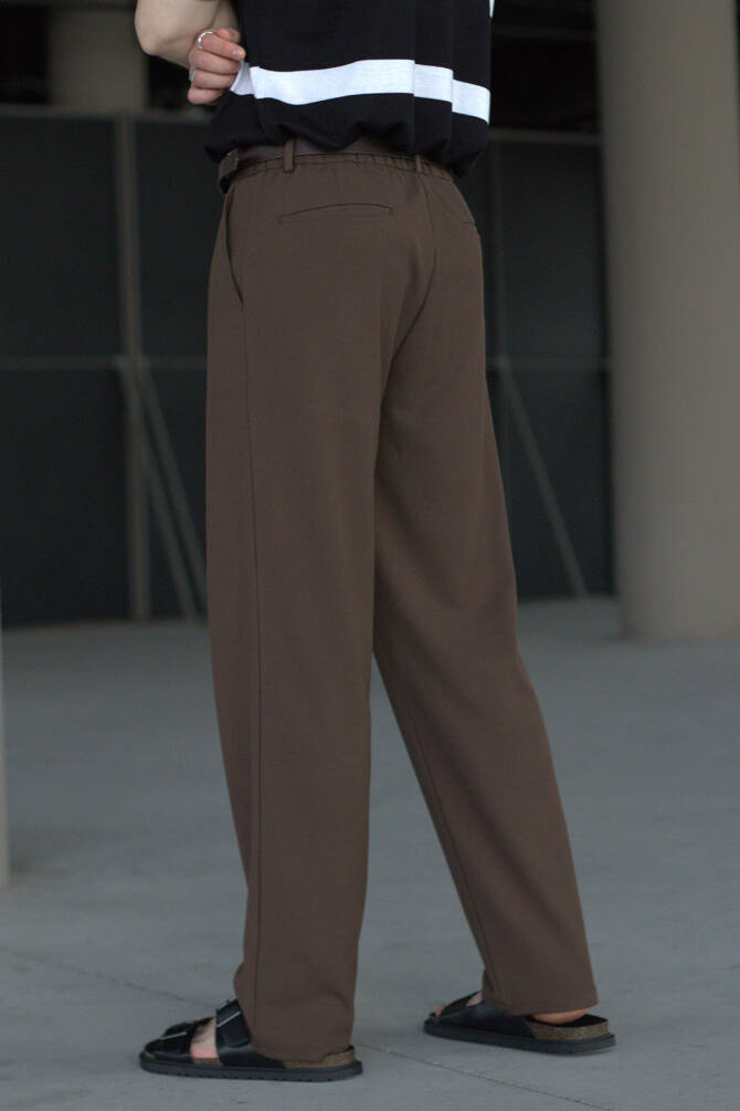 Erkek Pileli Baggy Kalıp Kumaş Pantolon ACIKAHVE - 6