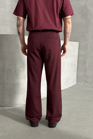 Erkek Pileli Baggy Kalıp Kumaş Pantolon Bordo - 5