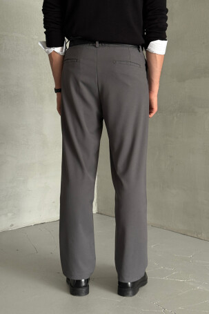 Erkek Pileli Baggy Kalıp Kumaş Pantolon FÜME - 5