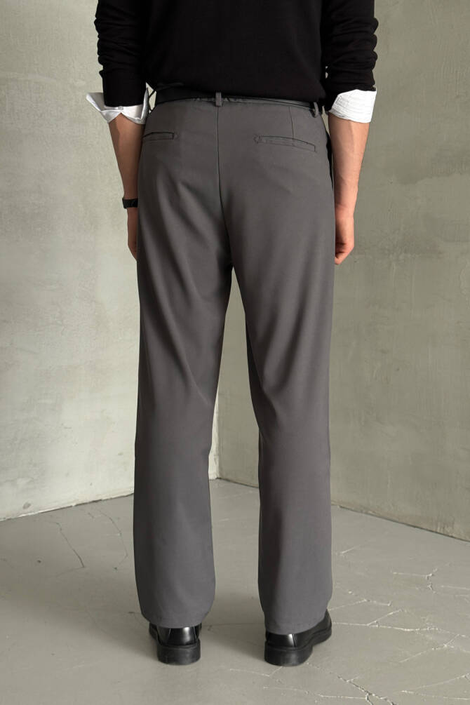 Erkek Pileli Baggy Kalıp Kumaş Pantolon FÜME - 5