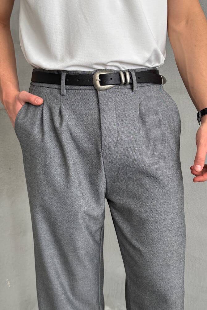 Erkek Pileli Baggy Kalıp Kumaş Pantolon Grimelanj - 3
