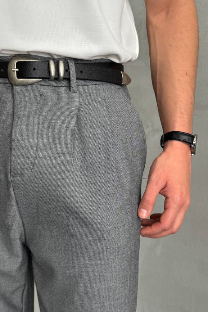 Erkek Pileli Baggy Kalıp Kumaş Pantolon Grimelanj - 4