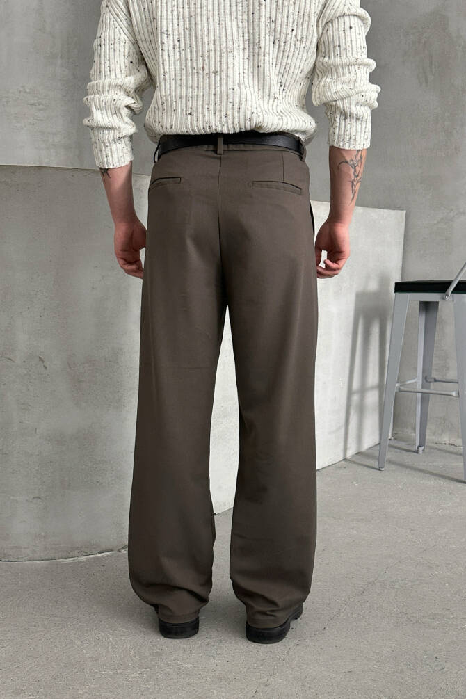 Erkek Pileli Baggy Kalıp Kumaş Pantolon HAKİ - 6