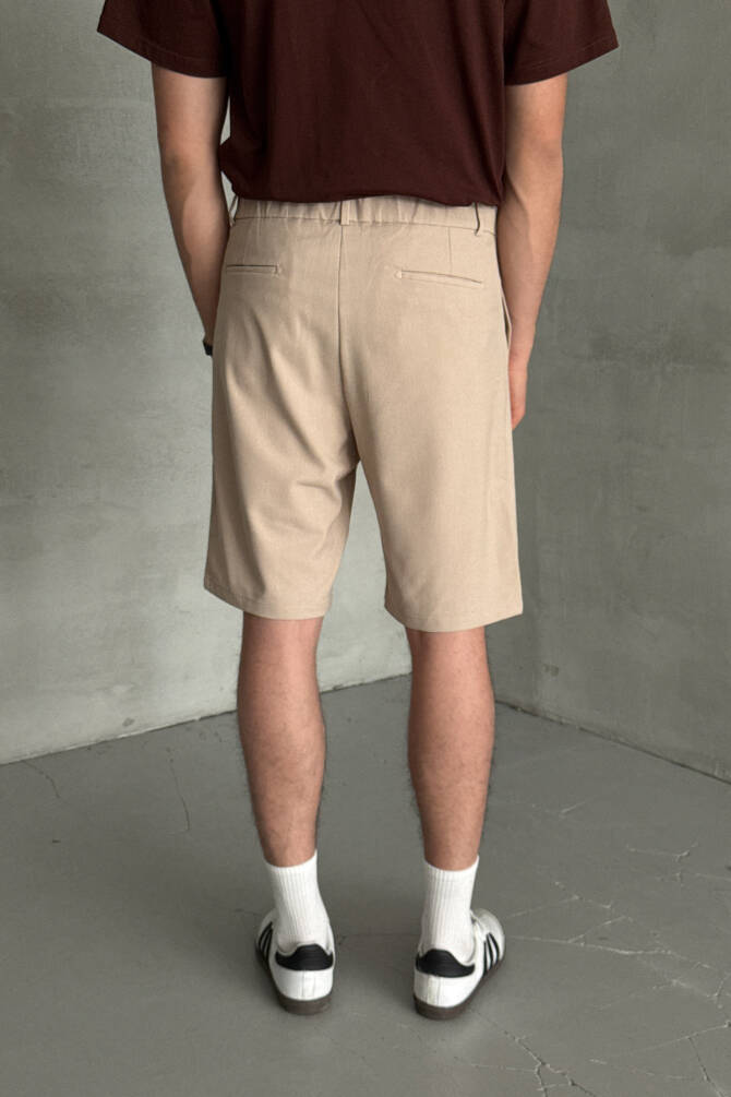 Erkek Pileli Baggy Şort Krem - 3