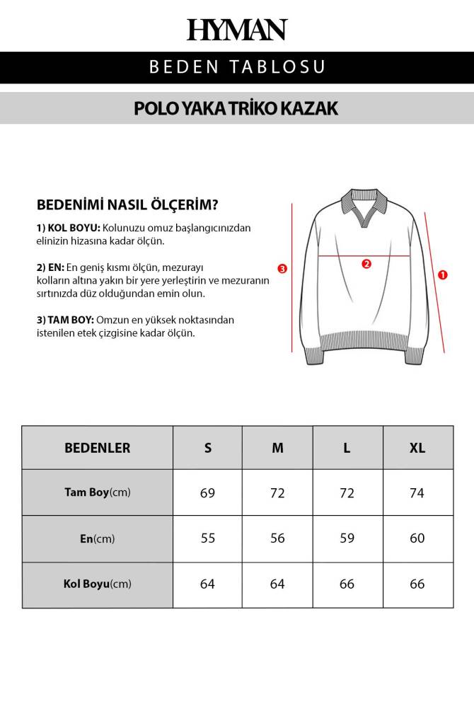 Erkek Polo Yaka Fitilli Oversize Triko Kazak Kahverengi - 5