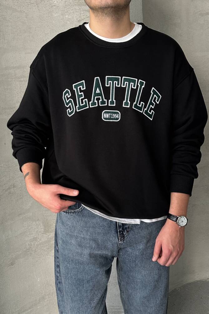 Erkek Seattle Baskılı Oversize Sweatshirt COKRENKLI - 1