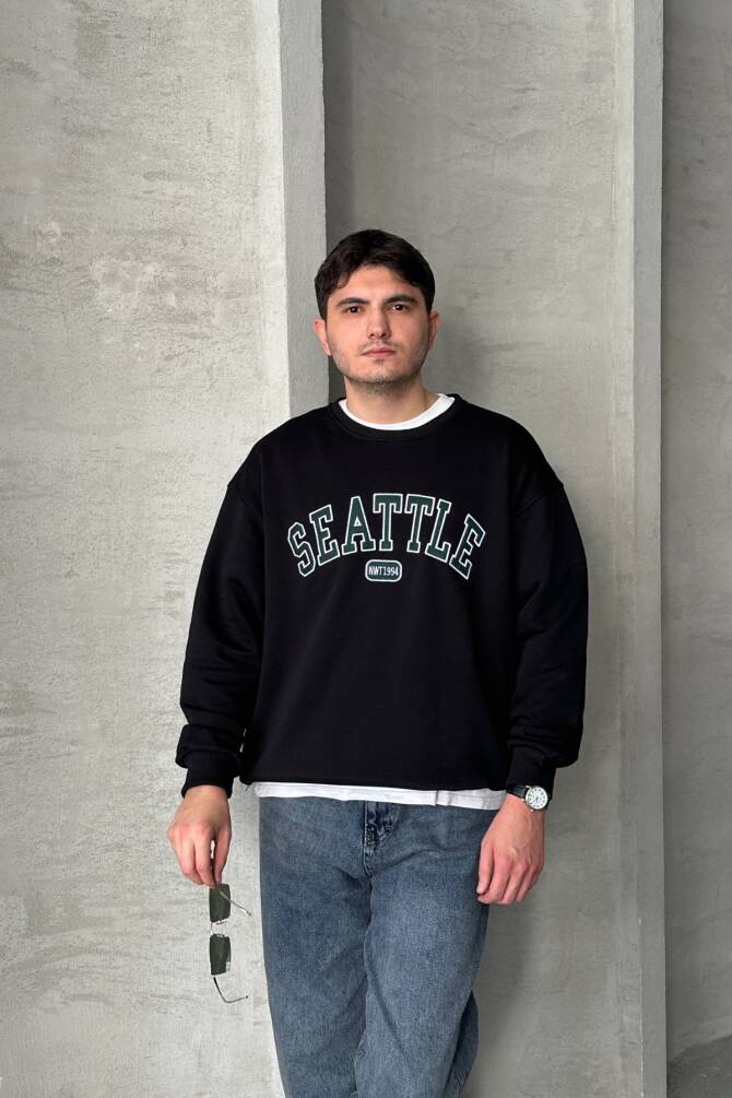 Erkek Seattle Baskılı Oversize Sweatshirt COKRENKLI - 3