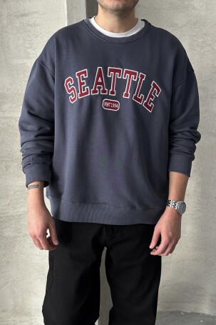 Erkek Seattle Baskılı Oversize Sweatshirt FÜME - 3
