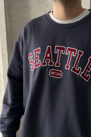 Erkek Seattle Baskılı Oversize Sweatshirt FÜME - 5