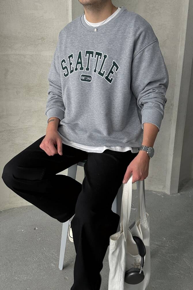 Erkek Seattle Baskılı Oversize Sweatshirt Grimelanj - 1