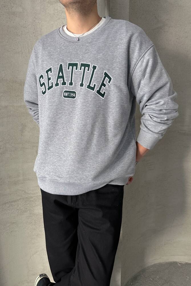 Erkek Seattle Baskılı Oversize Sweatshirt Grimelanj - 3