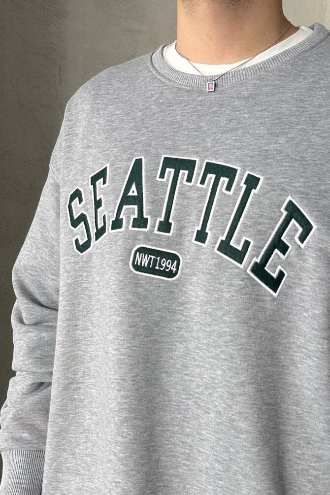 Erkek Seattle Baskılı Oversize Sweatshirt Grimelanj - 4