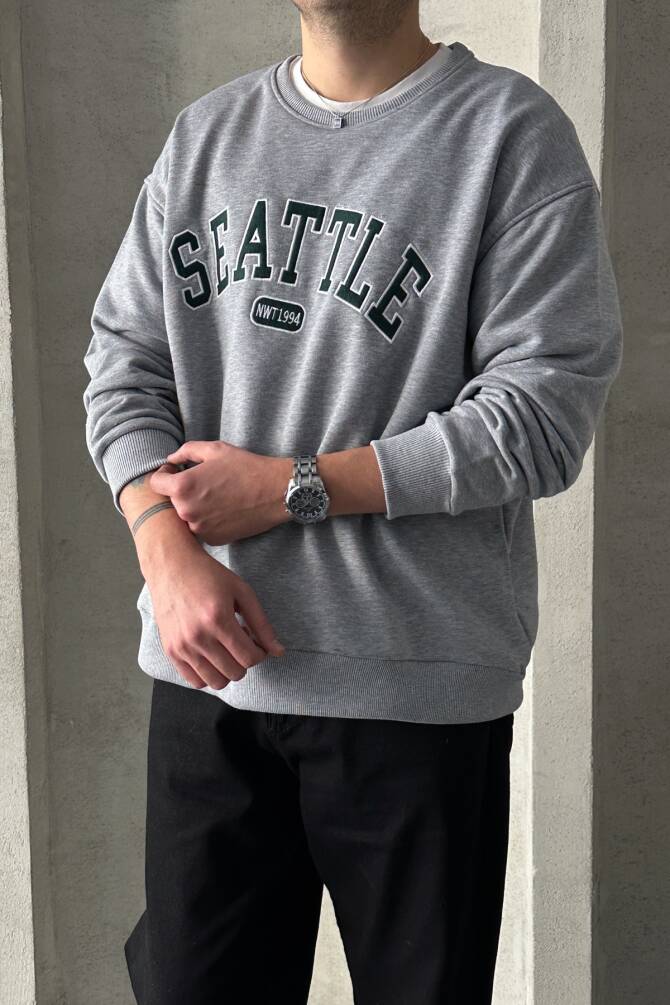 Erkek Seattle Baskılı Oversize Sweatshirt Grimelanj - 5