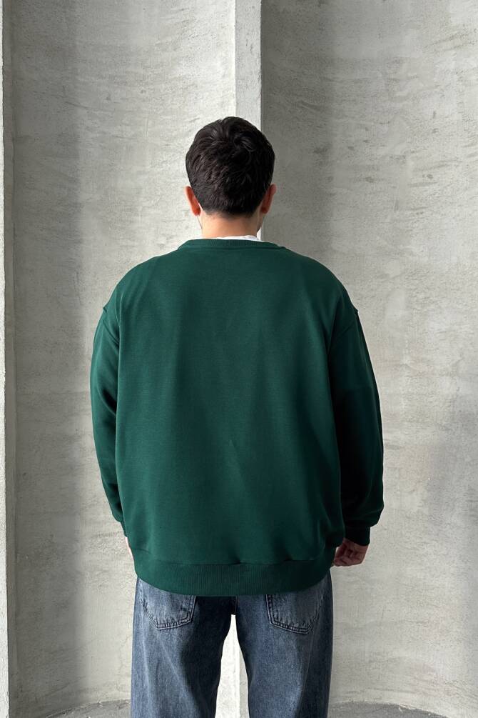 Erkek Seattle Baskılı Oversize Sweatshirt Yeşil - 4