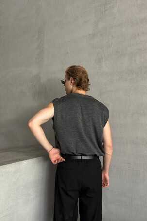 Erkek V Yaka Oversize Süveter Antrasit - 5