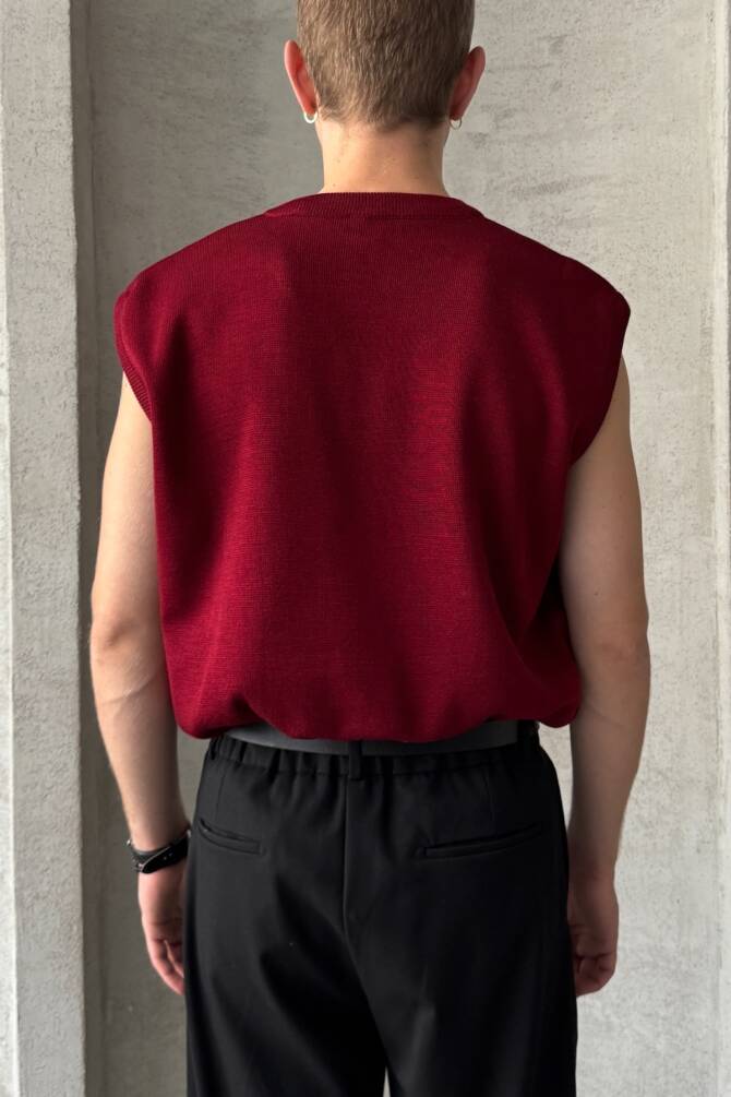 Erkek V Yaka Oversize Süveter Bordo - 3