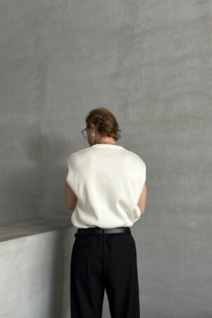 Erkek V Yaka Oversize Süveter Ekru - 4