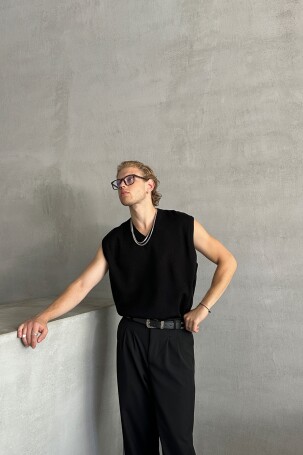 Erkek V Yaka Oversize Süveter Siyah - 2