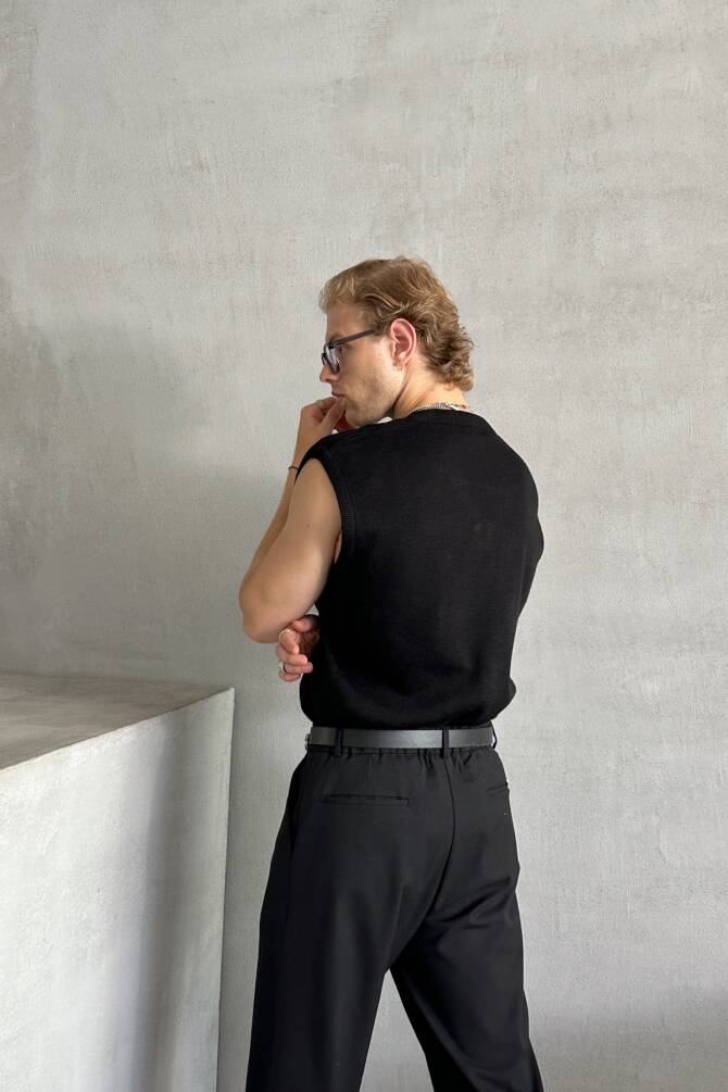 Erkek V Yaka Oversize Süveter Siyah - 4